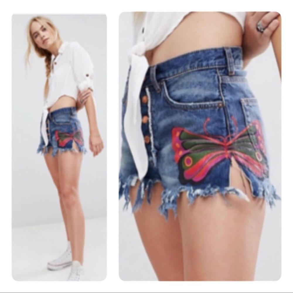 Free People FIELDS OF SUN PAINTED DENIM SHORTS SIZE 27